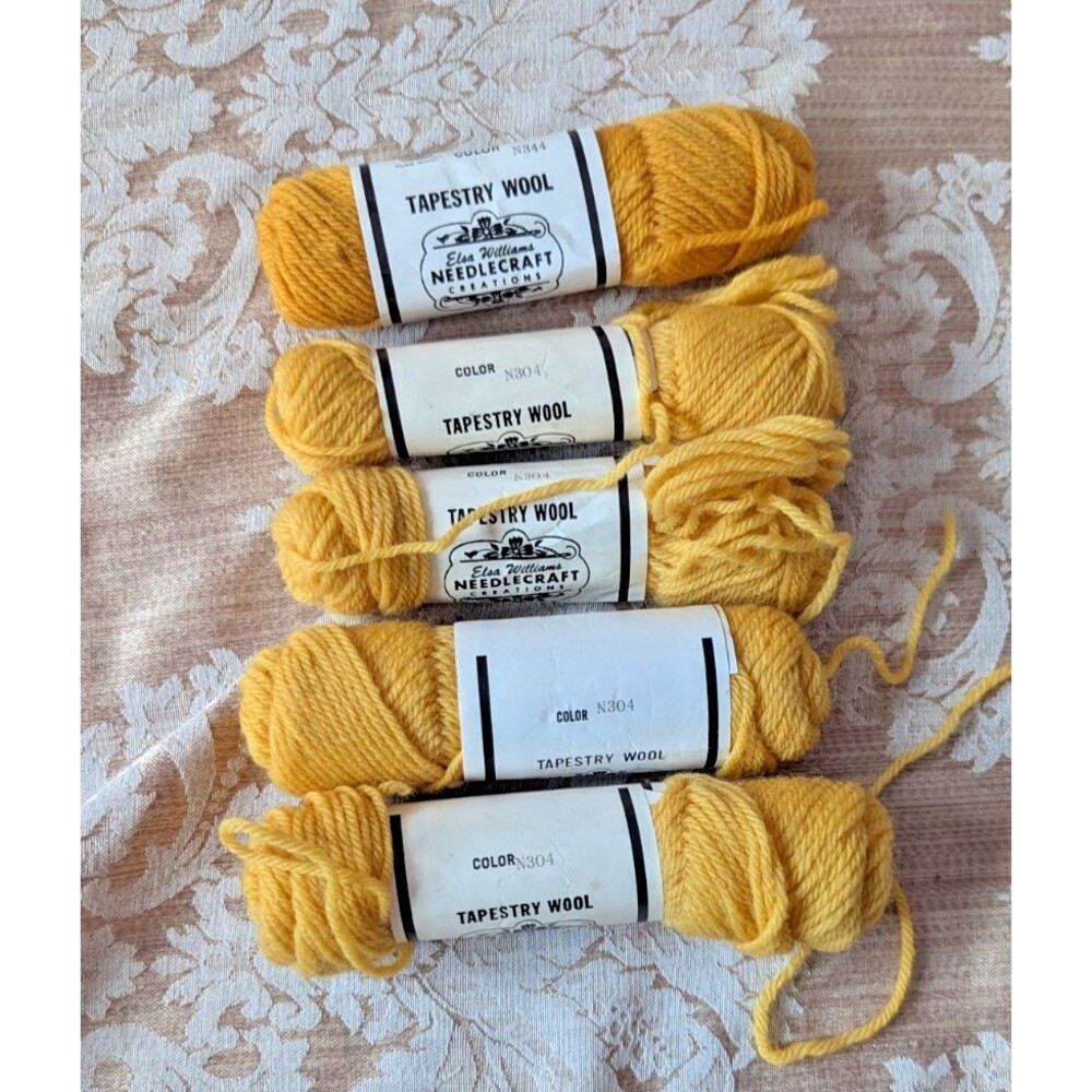 Elsa Williams Tapestry Needlepoint Yarn 100% Wool #N304 Yellow 4 Skeins + #N344